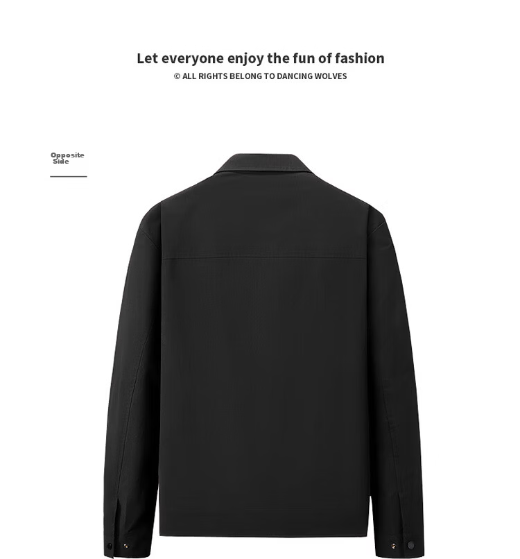 DANCING WOLVES [Three-Proof Technology] Turn-Down Collar Workwear Executive Jacket Men Windproof Coat Versatile Outerwear 001 Black XL 11