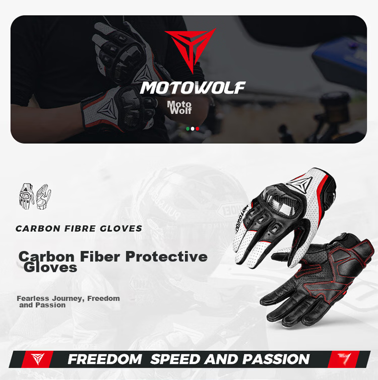 MOTOWOLF Motorcycle Summer Riding Gloves All-Season Universal Anti-Fall Breathable Carbon Fiber Protective Motorbike Gear for Men and Women 1