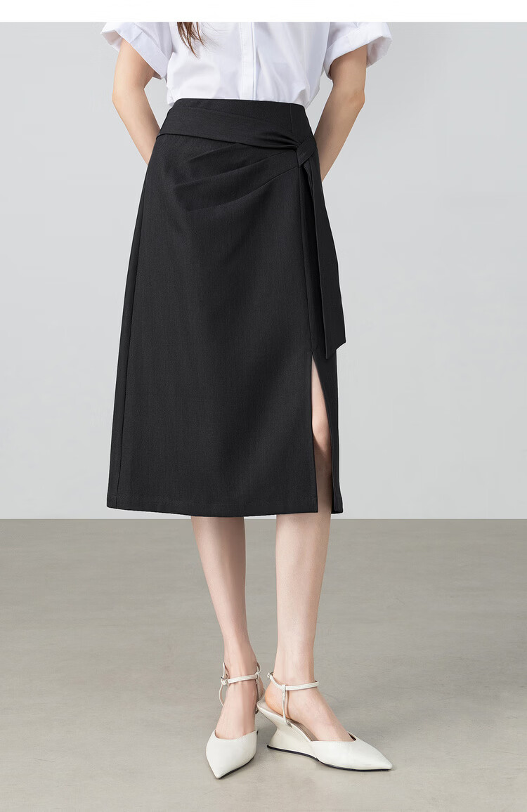 Shangdu Bira Designer Ribbon Pleated Slimming Slit A-Line Mid-Length Skirt for Women Spring Summer High-End Commuter Skirt 16