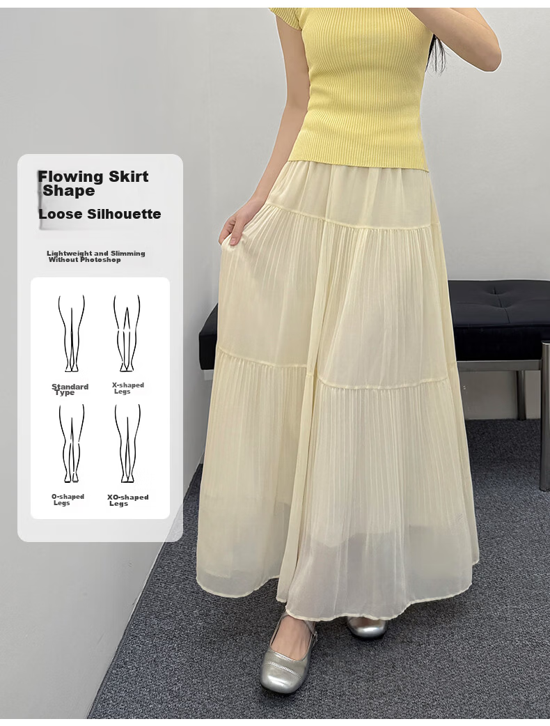 Langsha Pleated Mesh Midi Skirt for Women Spring Summer Draped Chiffon Cake Skirt High Waist Slim A-Line Flared Skirt 10