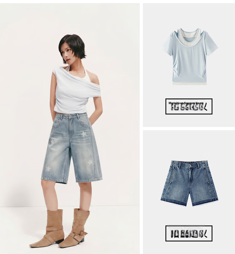Semir Women's Summer Split Washed Loose Fit Denim Shorts 2026 Six-Point Pants 103326122003 14