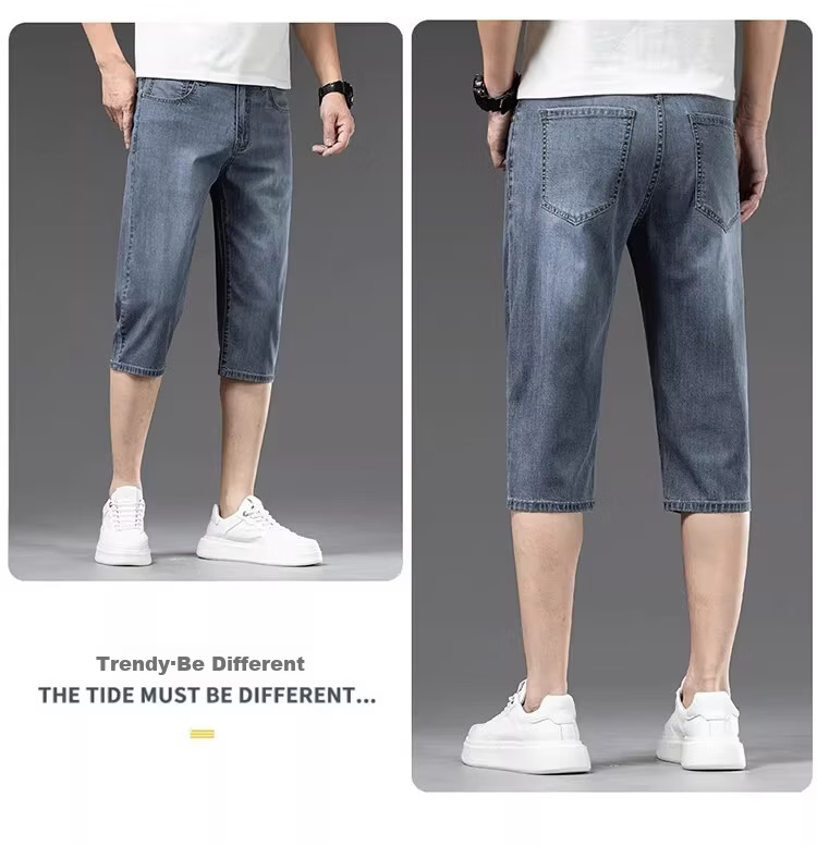 PLAYBOY Men's Denim Shorts 2026 Summer New Trendy Brand Tencel Seven-Point Straight Loose Thin Mid-Length Pants 16