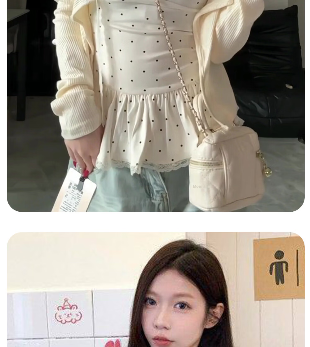Modal Polka Dot Camisole with Chest Pad, Lace Ruffle Trim, Waist Slimming, Sweet Style, Layered and Outerwear Tank Top for Women 18