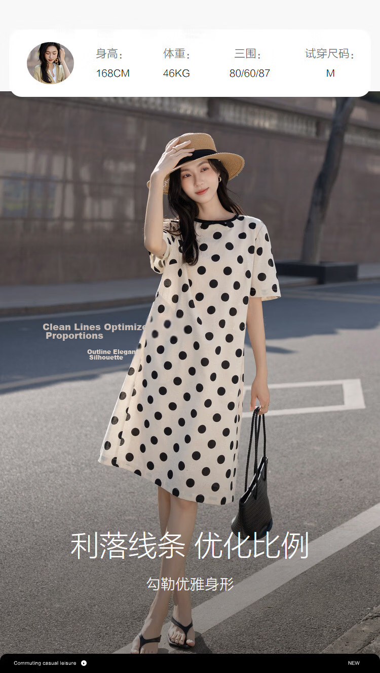 Demana [with Flax Cloud Oxygen Cotton] Summer Bowknot Decor Round Neck Polka Dot Print Loose Dress for Women Premium Quality 8