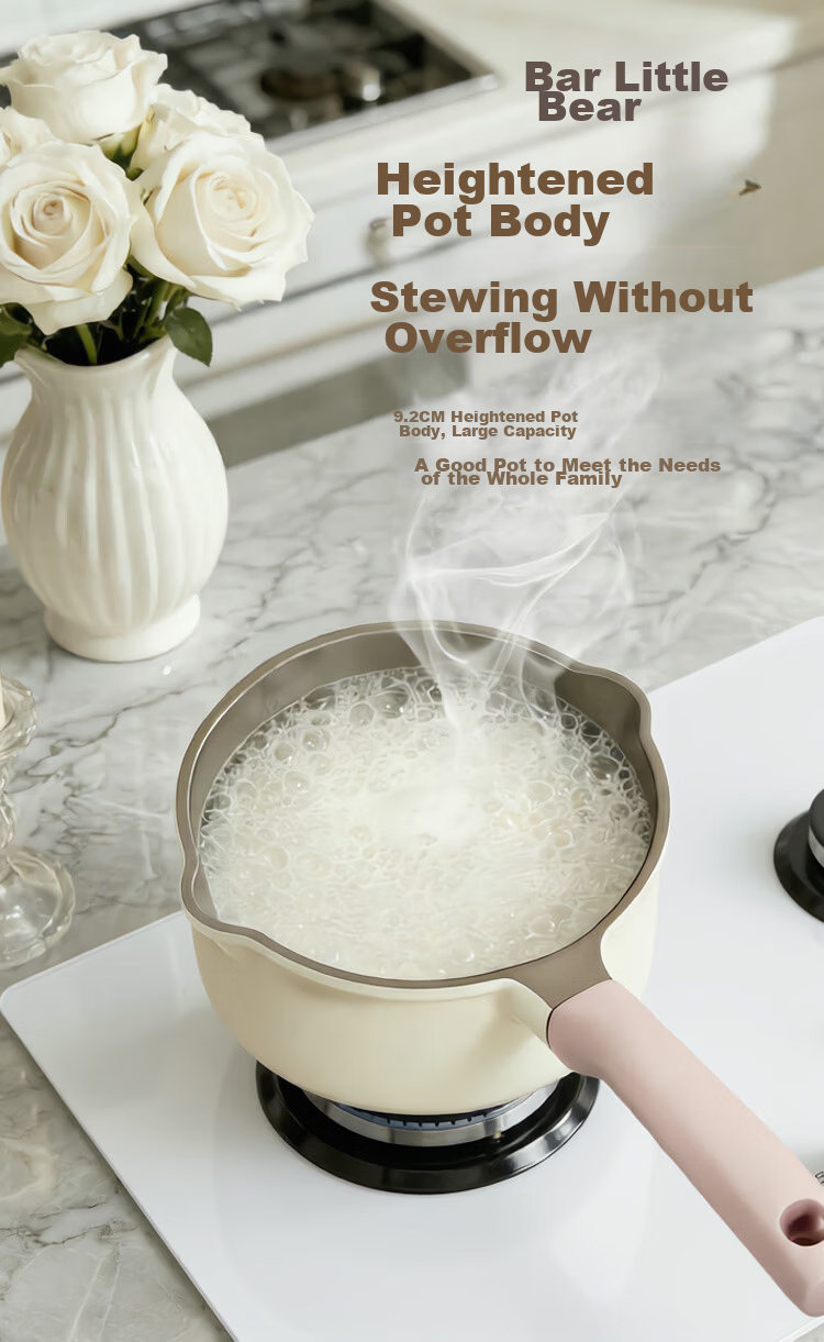 Bear Titanium Ceramic Non-Stick Milk Pot Baby Food Pot Healthy Coating Soup Pot 18cm Stove Compatible 7