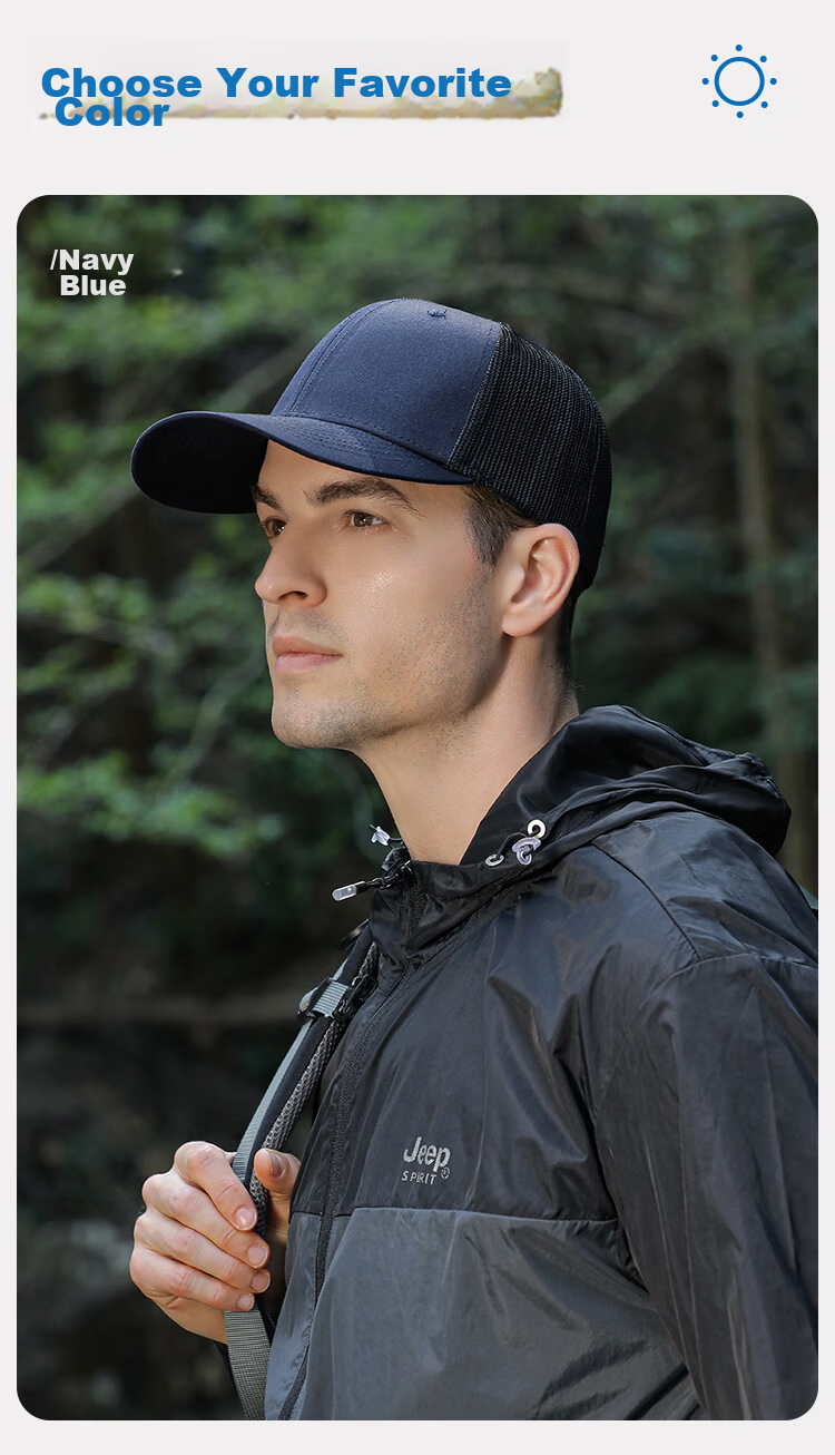 Romon Men's Baseball Cap Four Seasons Outdoor Hard Top Fashion Casual Hat Sun Protection Breathable Mesh Large Head Circumference Slim Face 12