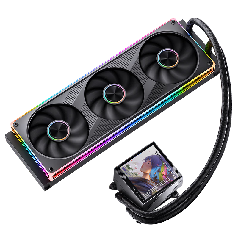 JONSBO TM-360E Black Integrated Display All-in-One Liquid Cooler (Triple ARGB Fans/One-Line Motherboard Connection/3.95-inch IPS Screen/Magnetic Cooling Head)