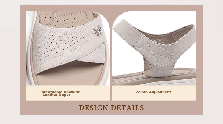 Red Dragonfly Women's Soft Sole Velcro Wear-Resistant Sandals Lightweight Non-Slip Flat Mom Shoes WTK265752 Off-White Size 37 5