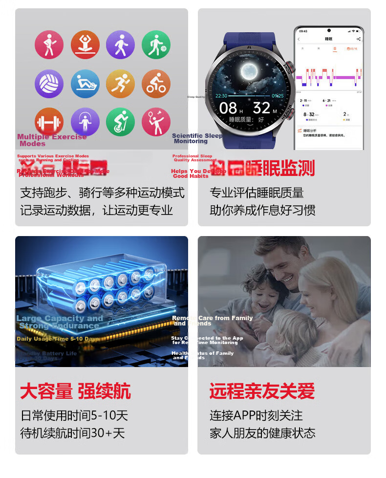 RZI High-Precision Air Pump Blood Pressure, Blood Glucose, Uric Acid Monitoring Smartwatch with Heart Rate and ECG Monitoring - Father's Day Gift 2