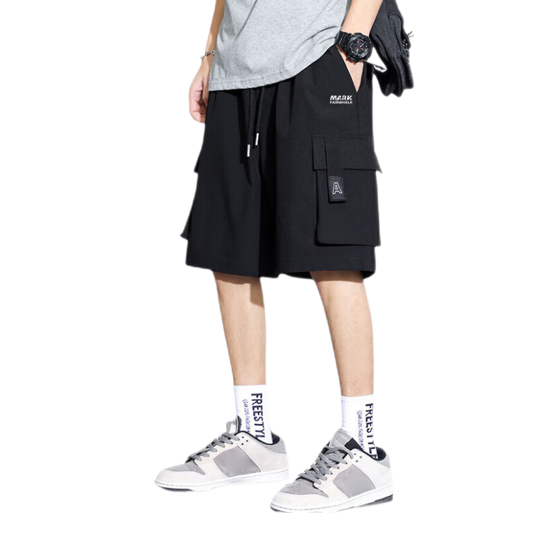 FAIRWHALE Men's Summer Casual Comfortable Breathable American Style Workwear Outdoor Sports Black Shorts L