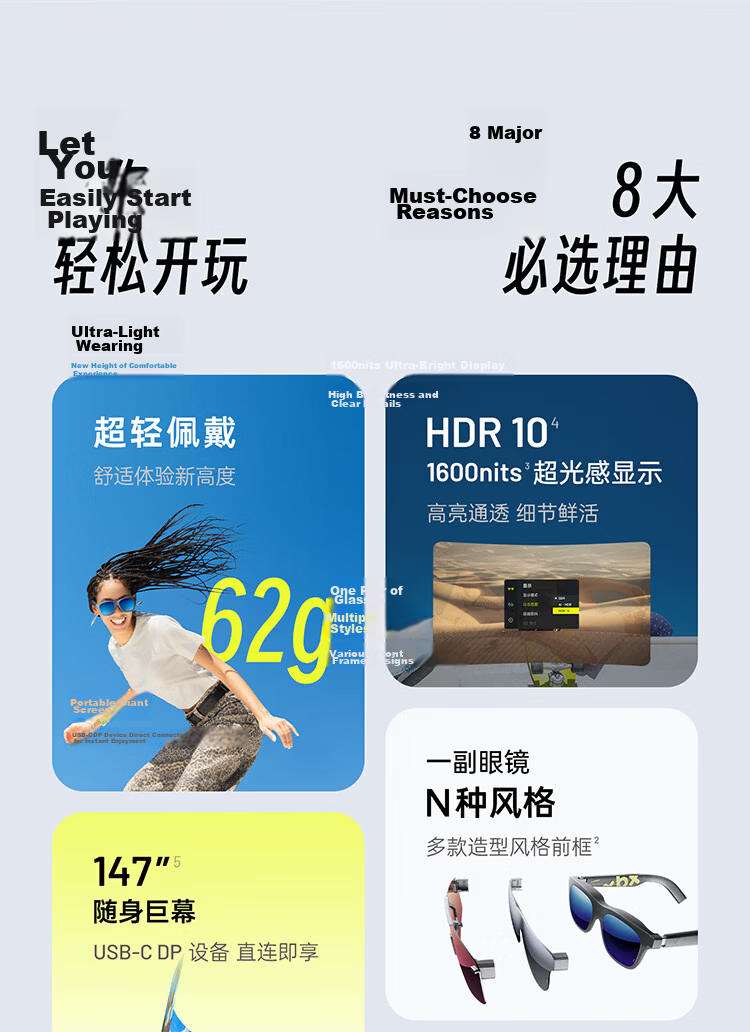 XREAL xbx a01 Smart AR Glasses【Global Launch】62g Ultra-Lightweight HDR10 Support 1600nits 50° FOV Movie & Gaming Non-AIVR Glasses 4