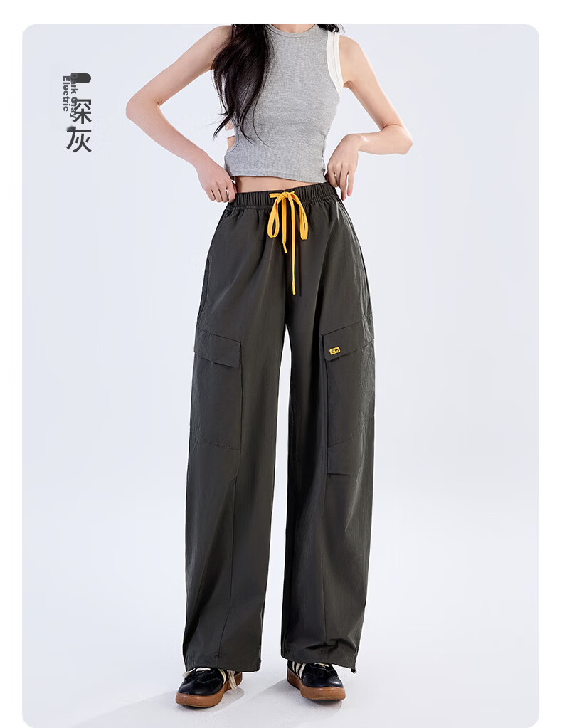 Langsha Women's Convertible Work Pants Summer Cool High Waist Slim Casual Drawstring Pleated Wide-Leg Pants Fashion Trend 22