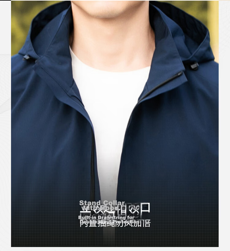 Caesar Men's Spring Hooded Zip-Up Jacket Windproof Thermal Casual Solid Color Coat 3