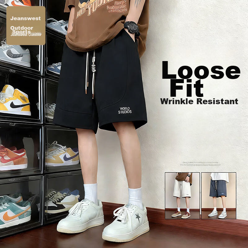 Jeanswest Men's Outdoor Sports Shorts Summer Casual Five-Point Loose Straight-Leg Plus Size Pants Father's Day Gift