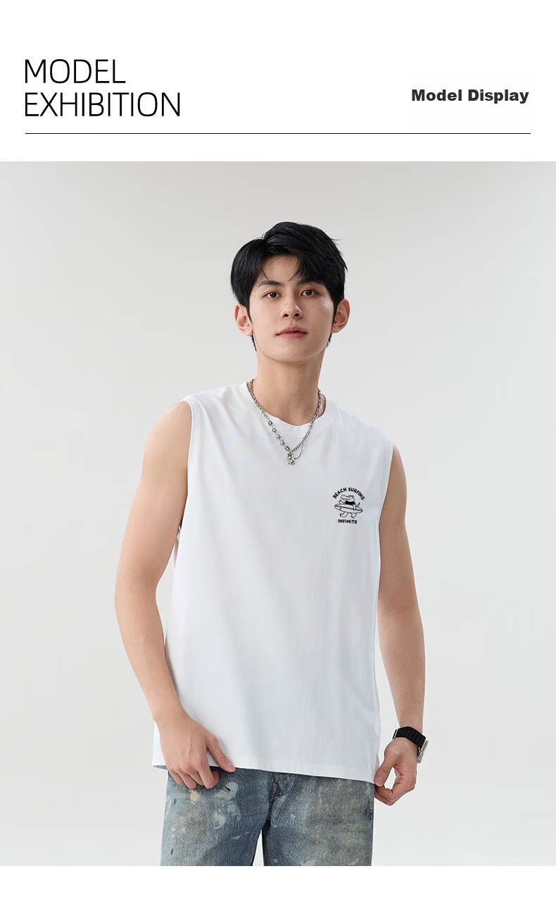 Baleno Men's Pure Cotton Sleeveless Vest Heavyweight Breathable Summer Sports Fitness Running Casual T-Shirt 8