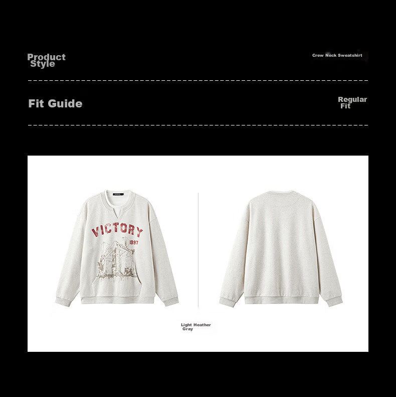Gxgjeans Men's Casual Loose Fit Two-in-One Style Printed Crewneck Sweatshirt Spring 2026 New Light Heather Gray XL (180) 3