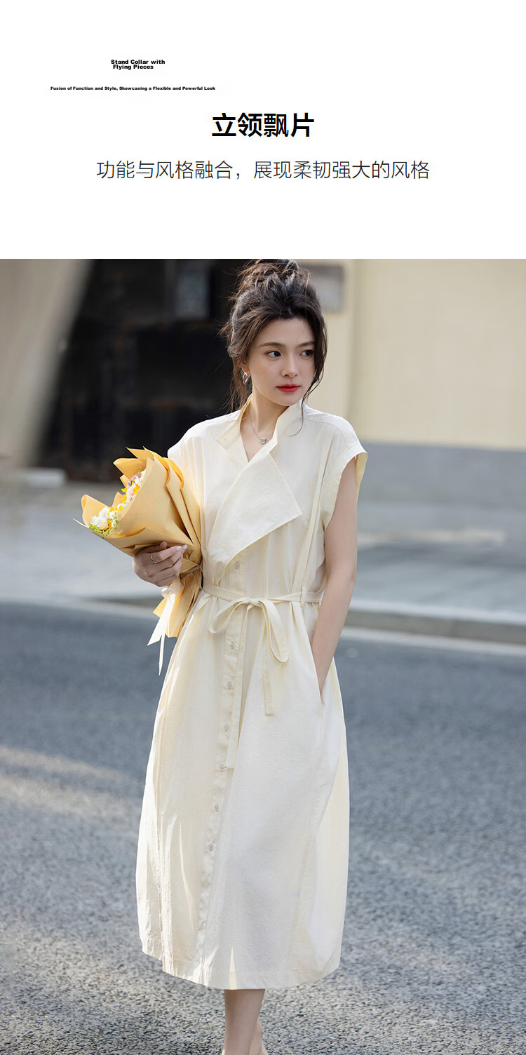 Demana UPF50+ Summer Sun Protection Quick-Dry Sorona Stand Collar Flowy Loose Slimming Women's Dress 7