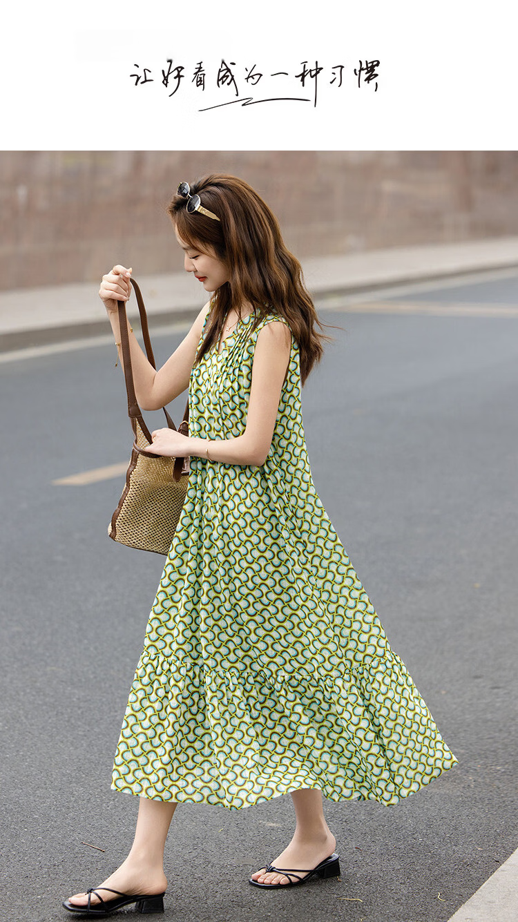 Demana Sweet Urban Summer Lazy V-Neck Chiffon Sleeveless Loose Slim A-Line Dress for Petite Women 1