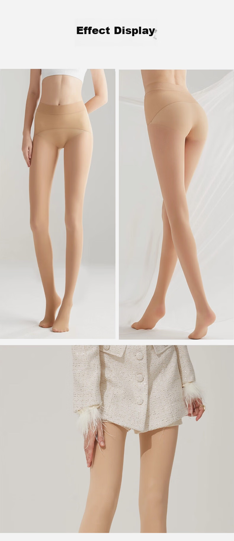 Afandi Sheer Leg Magic Thin Anti-Snag Black Nude Feel Spring Summer Sexy No-Drop Crotch Tights Pantyhose for Women 13