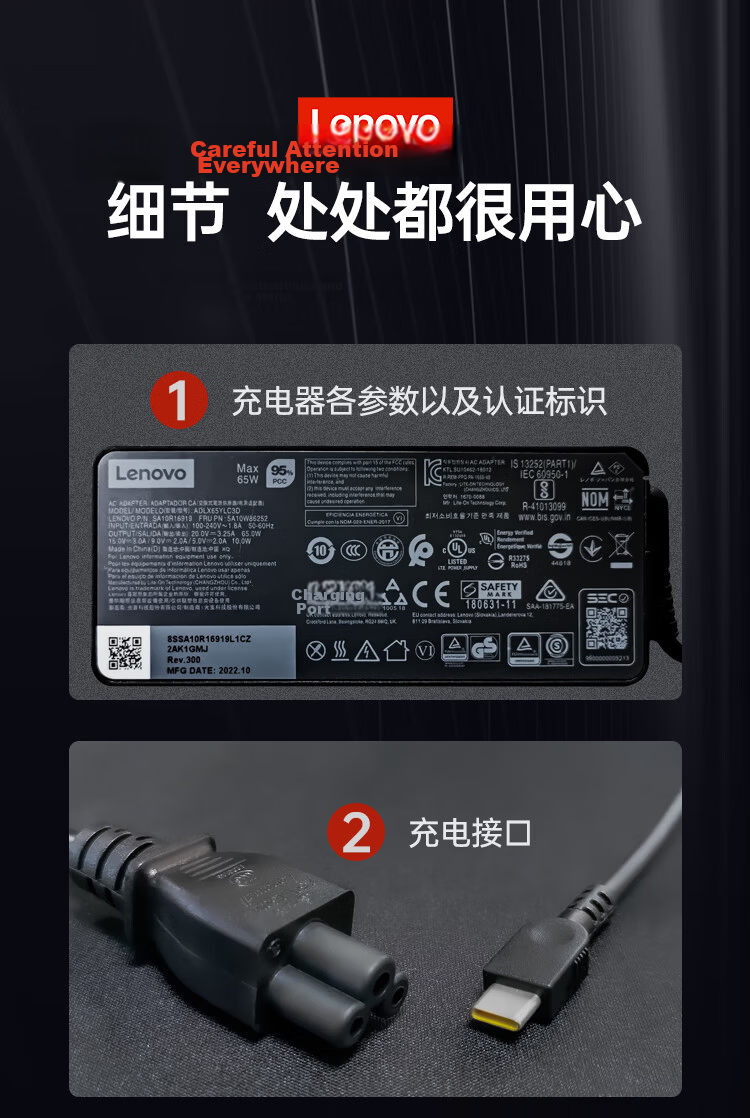Lenovo Portable 100W Laptop Charger Power Adapter Type-C Cable GaN PD Fast Charging ThinkPad Laptop Charging Cable Cleaning Kit 13