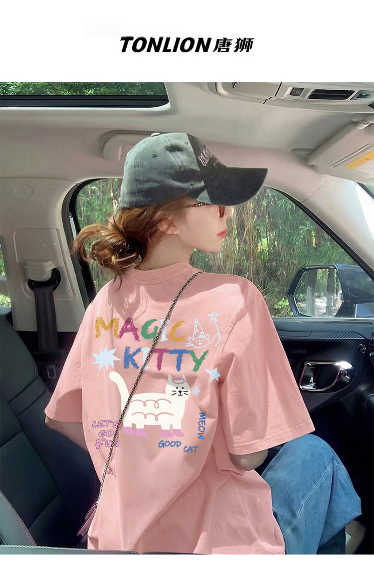 TonLion 2026 Summer Women's Cartoon Print Front and Back Short Sleeve T-Shirt Casual Versatile Fashion High-End Women's Tee 25