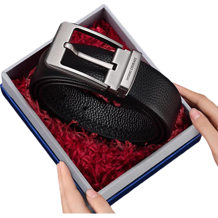 HLA Men's Belt, Top-Grain Leather, Pin Buckle, Business Trouser Belt, Birthday Gift Box, New Fashion Trendy Versatile Style