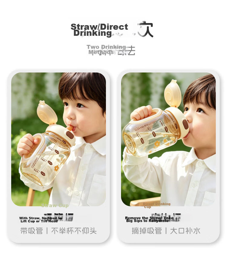 Dr. Ma Ton Ton Bucket Children's Water Cup Cute Direct Drinking Straw Cup PPSU Large Capacity Kindergarten Baby Portable Water Bottle Yellow 2