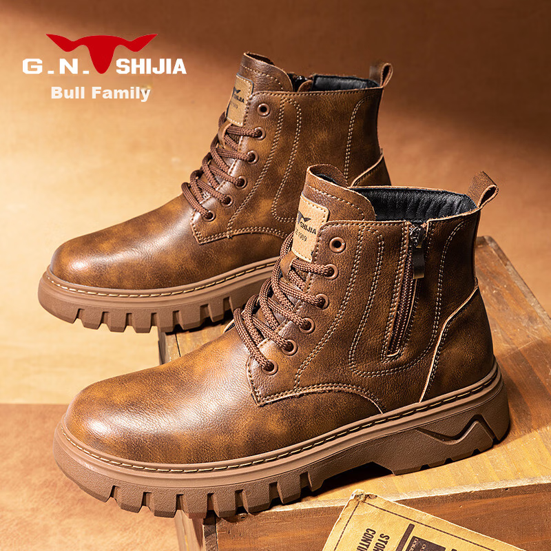 Bull Family Martin Boots Men 2026 Winter New British Style Retro Work Boots Thick Sole Durable Men's Motorcycle Boots