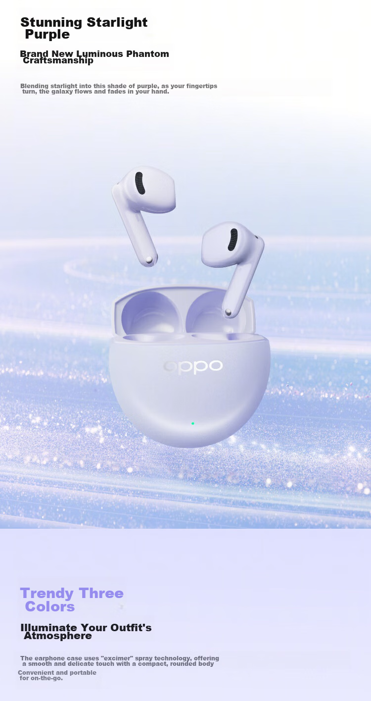 OPPO Enco Air5s True Wireless Noise-Cancelling Bluetooth Earphones Semi-In-Ear Comfortable Noise Reduction Universal for Huawei Xiaomi OnePlus Apple Starlight Edition Starlight Purple 3