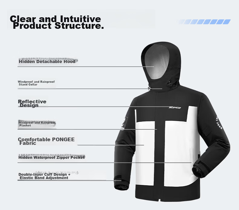 SCOYCO RC11 Motorcycle Raincoat, Heavy-Duty Waterproof Two-Piece Rain Jacket Set, Windproof And Rainproof, Suitable for Commuting, Motorcycling, All Seasons 15