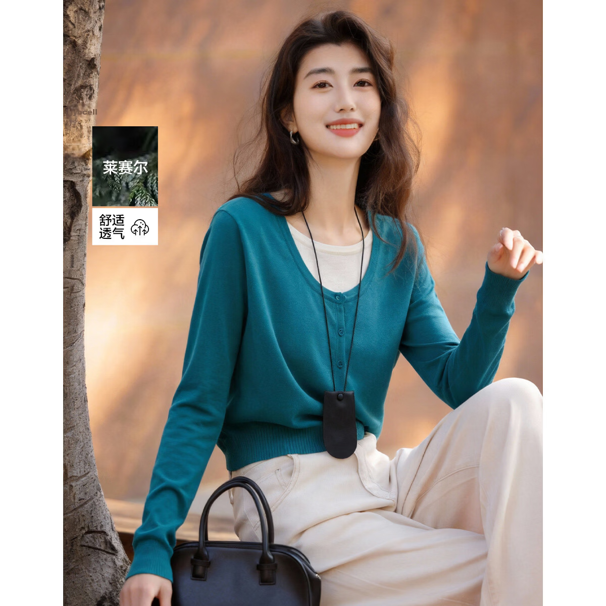 Demana [Cloud Breath Lyocell] Spring Design Fake Two-Piece Color-Block Stitching Lightweight Women's Knit Sweater