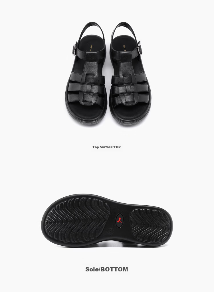 Red Dragonfly Women's Soft Sole Open Toe Leather Roman Sandals Breathable Height Increasing Velcro Clogs WTK264911 Black Size 38 14