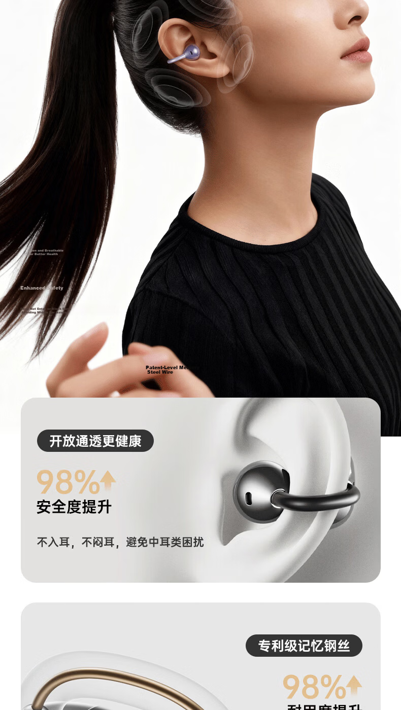 Zhongguo [Flagship Top Model | AI Translation Earbuds] Bluetooth Clip-On Bone Conduction Open Wireless Non-In-Ear Sports Running Gaming Long Battery Life 7