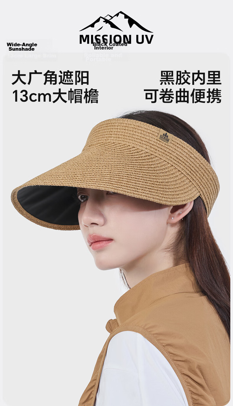 MISSION UV Sun Protection Hat Women’s Sunshade Hat Open-Top Straw Hat Summer Outdoor Face-Covering UV Protection Cap 1