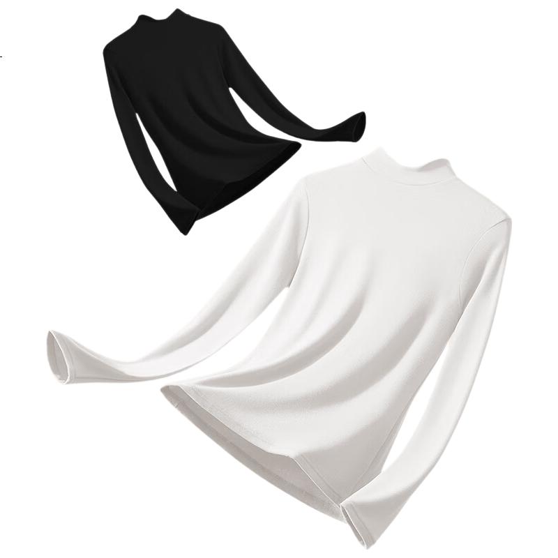 MiiOW New German Velvet Thermal Women's Base Layer, Warm Underwear, Mid-Neck Ribbed Slim-Fit Top, White, Size M