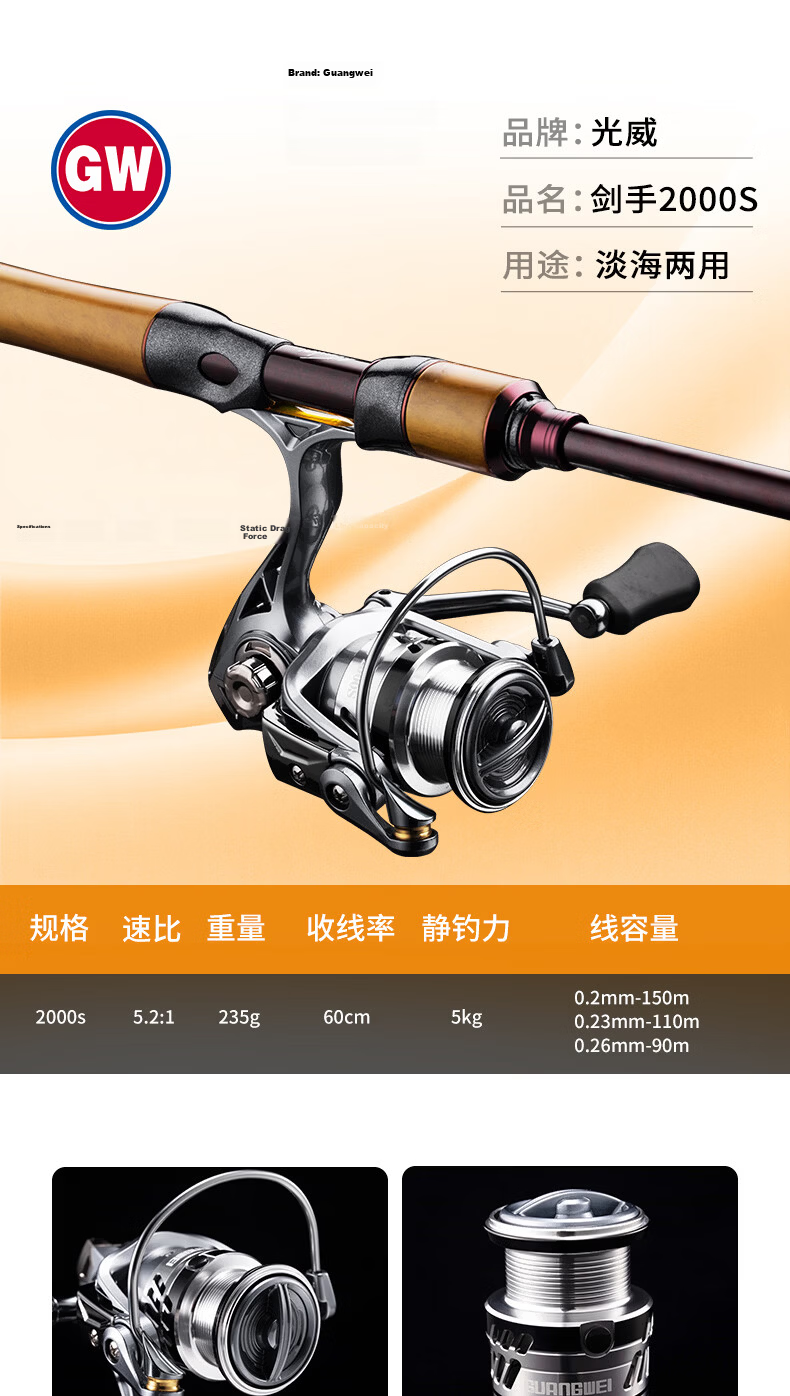 Guangwei Swordman Telescopic 26cm Mini Travel Portable Lure Rod Set with Cliff Cypress Wood Handle 1.5UL + Guangwei Fishing Reel 14