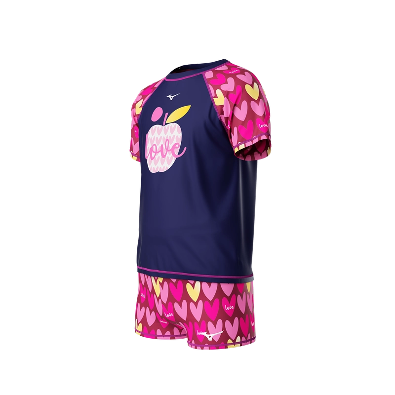 MIZUNO Kids Girls Two-Piece Quick-Dry Short Sleeve Swimwear Set with Trunks for Hot Spring Swimming GB430 Navy Red Size 140