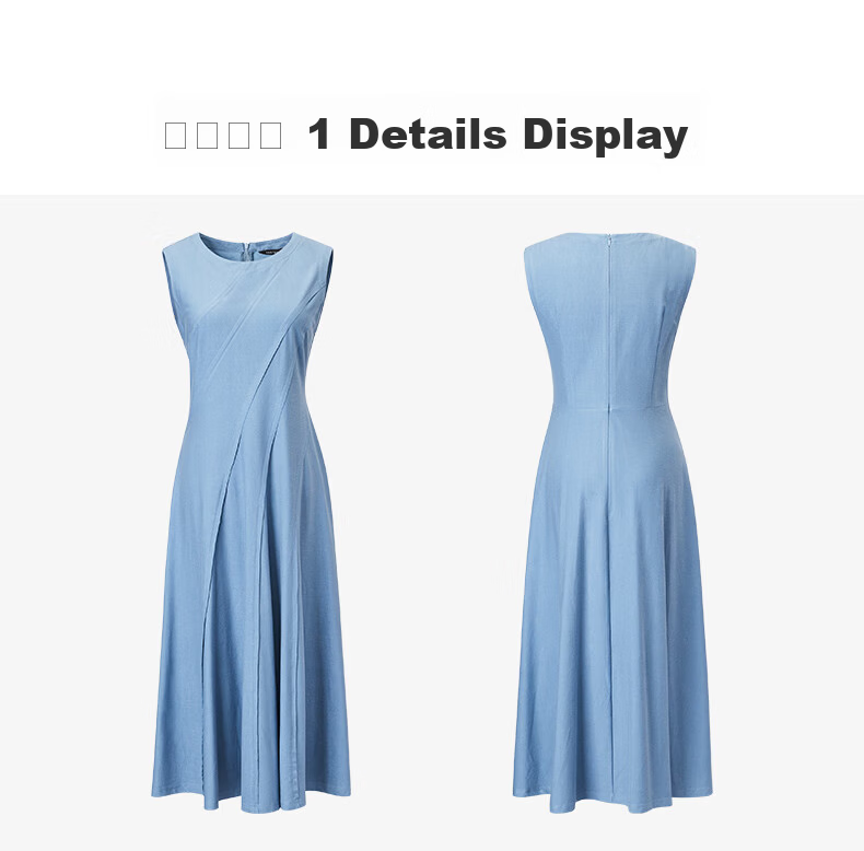 YANYEE Solid Color Vest Dress 2025 Summer Premium Blue Waist-Cinched Over-the-Knee Work Dress Blue M 15