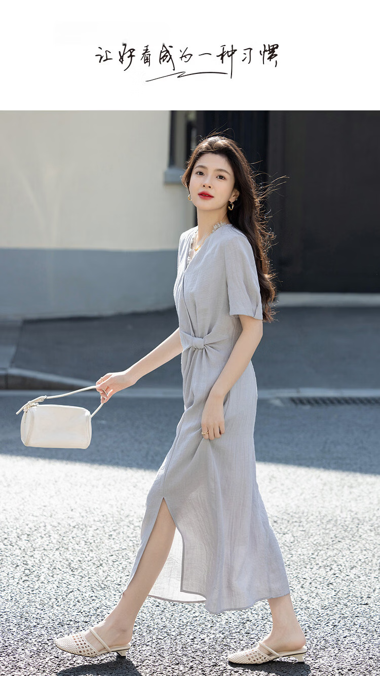 Demana [South France Holiday] Summer Elegant Lace V-Neck Twist Waist Slim Fit Petite Dress for Women Premium Quality 1