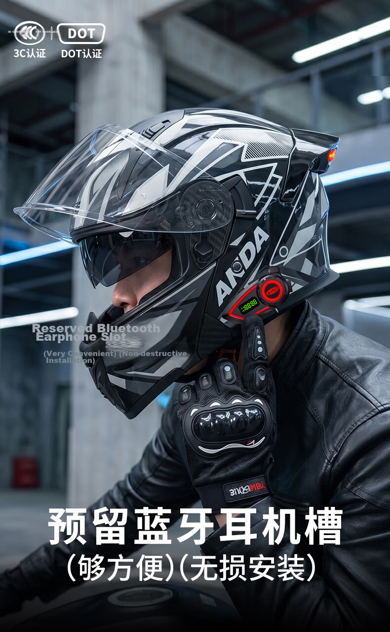 AD 3C Certified Class A Motorcycle Helmet Unisex Four-Season Bluetooth Flip-Up Winter Anti-Fog Full Face Helmet Summer Electric Scooter Safety K9 Starry Gray 1