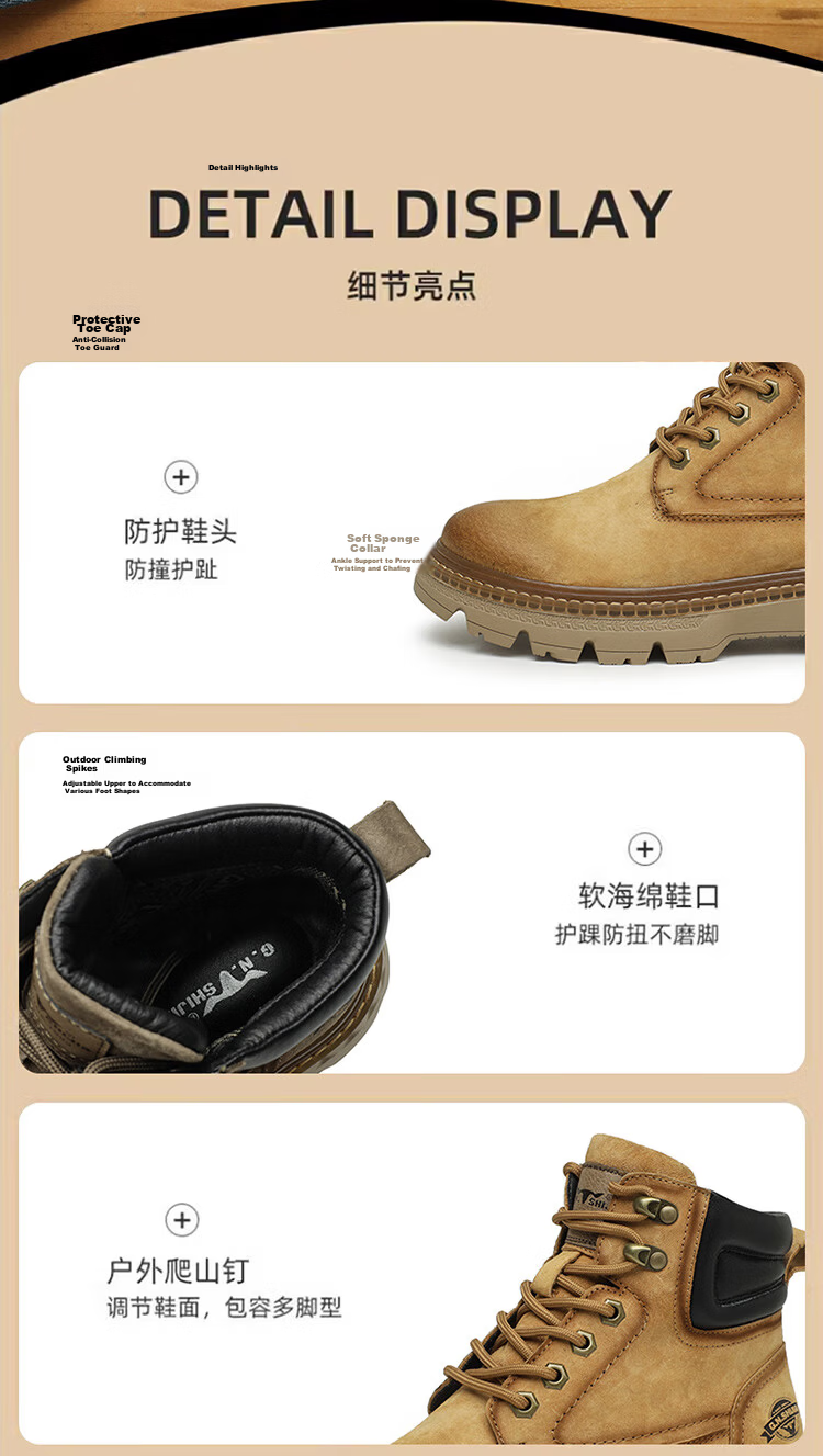 Bull Family Martin Boots Men Autumn Winter New Genuine Leather Yellow Boots Fashion Retro Versatile Work Boots Outdoor Hiking Shoes 14