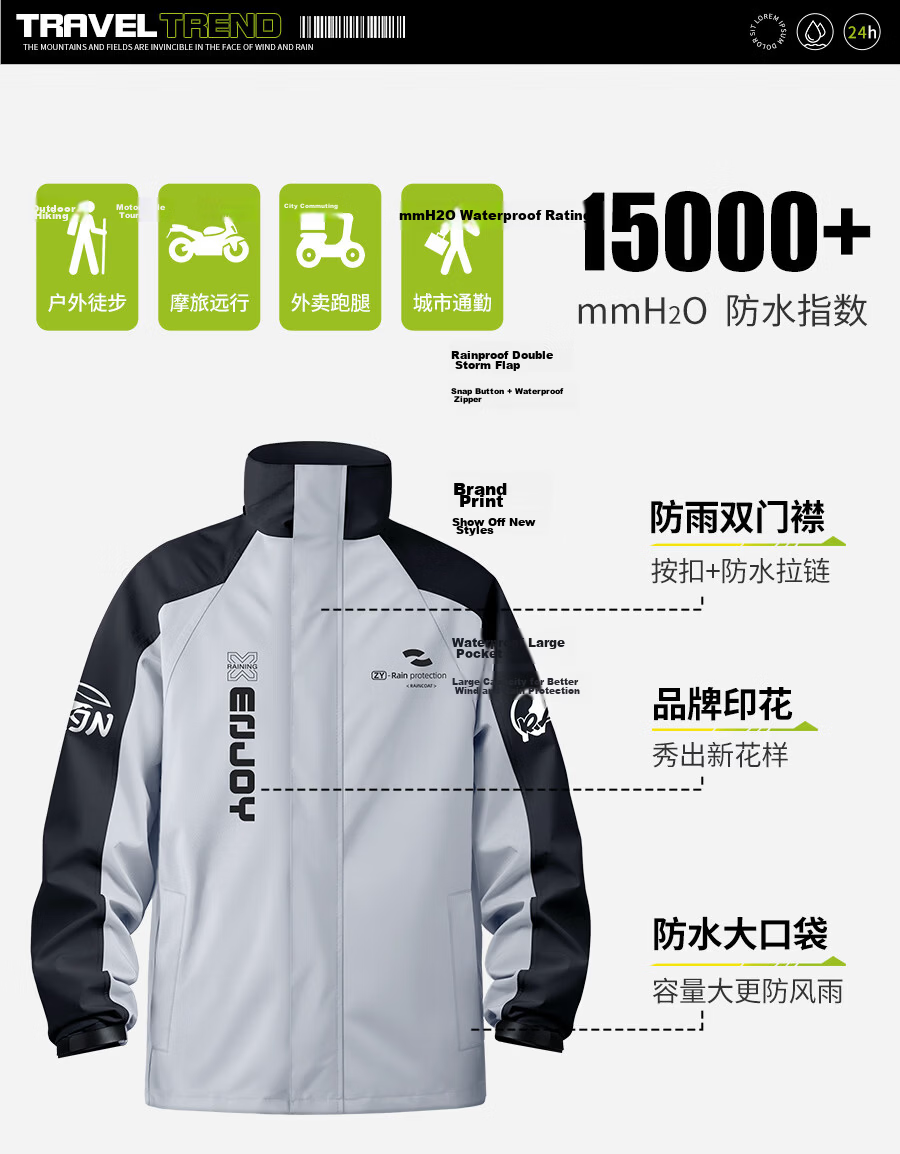 Zhengyu Motorcycle Raincoat and Rain Pants Set for Men, Adult Waterproof Split-Style Delivery Rider Cycling Gear 16