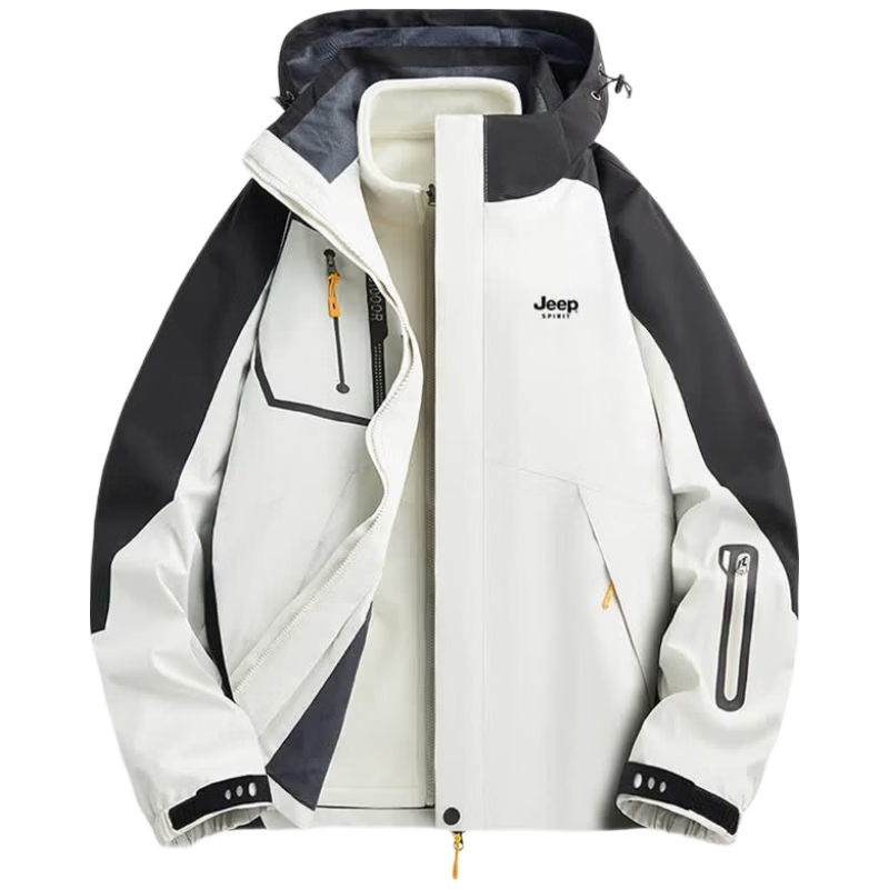 JEEP SPIRIT Men's Autumn And Winter Jacket, Three-In Detachable Outdoor Mountaineering Coat, Gray, XL