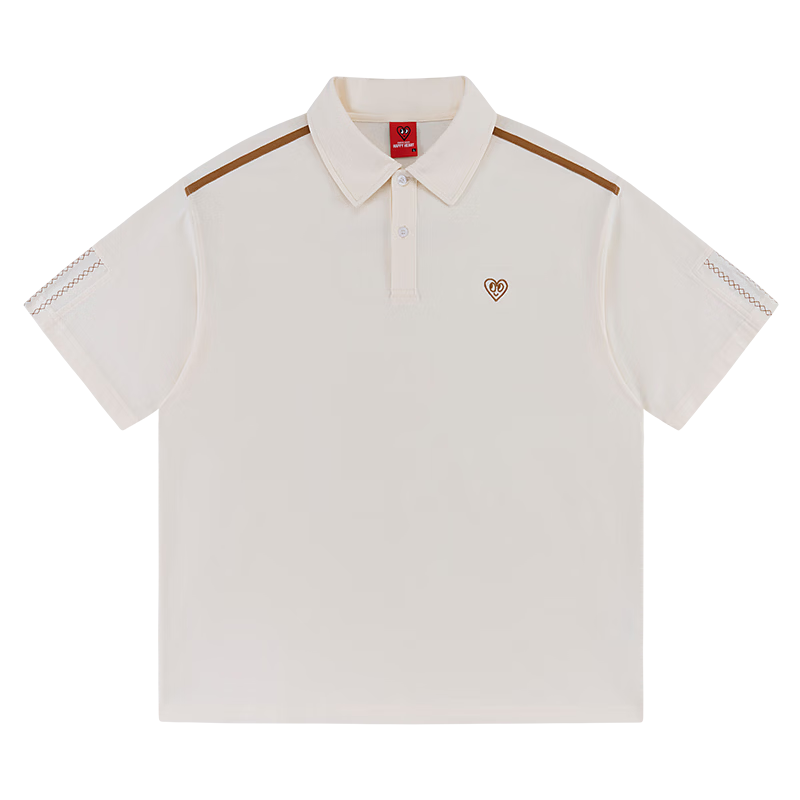 Charles Peach Heart Minimalist Luxury Embroidered Heart Short Sleeve Polo Shirt Unisex Summer Couple Casual Black XS