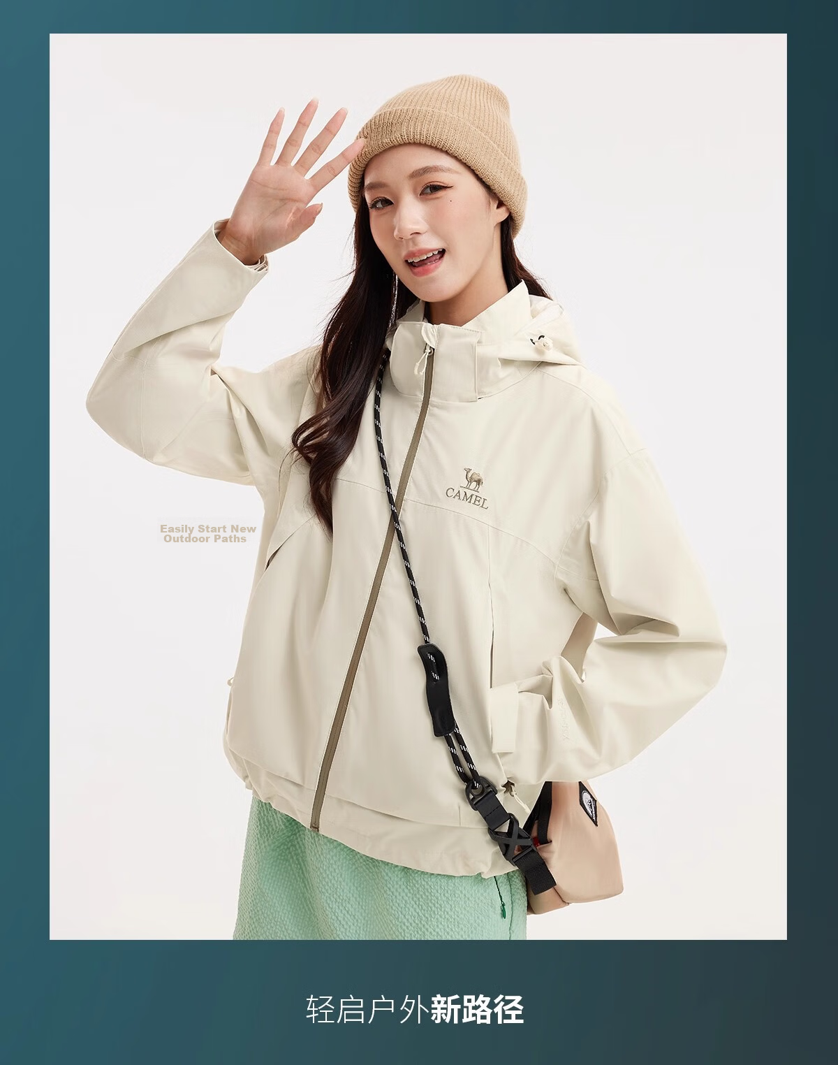 CAMEL Women's Short Outdoor Jacket 3-in-1 Fleece Liner Water-Resistant Windproof Coat 25