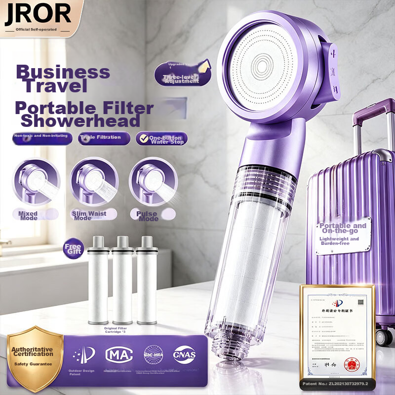 JROR [Seiko] Portable Travel Filter Shower Head with Three-Mode Pressure Boost, Water Purification, Baby Bathroom Shower Sprayer