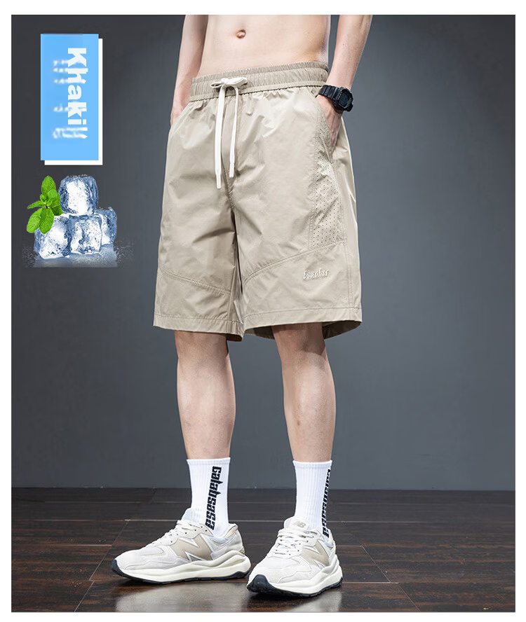 JEEP Men's Summer Ice Silk Thin Quick-Dry Loose Casual Sports Cargo Shorts Khaki 4XL 18