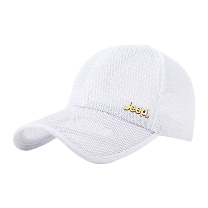 JEEP Men's Baseball Cap Summer Mesh Quick-Dry Sun Hat Unisex Visor Hiking Sun Hat Fishbone White