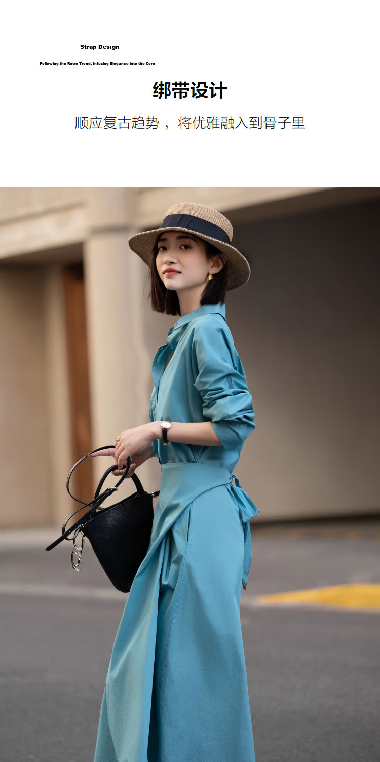 Demana [Light Oxygen 100 Cotton] Spring Elegant Style Lapel Batwing Sleeve Petite Wrap Tie Women's Dress 6