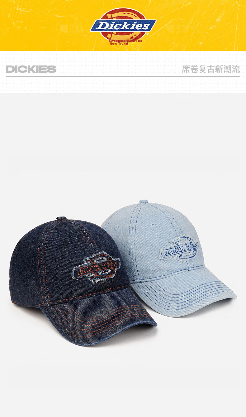 Dickies Distressed Vintage Baseball Cap Unisex Couple Sun Protection Deep Fit Duckbill Hat Light Blue 6